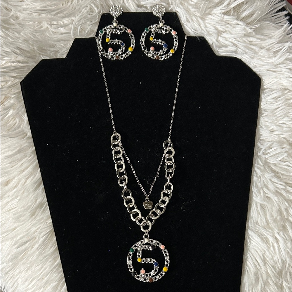 Elegant Silver and Multicolor Necklace and Earring Set